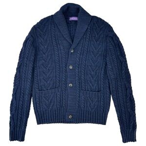 Ralph Lauren Purple Label Navy Blue Cable Knit Wool Cardigan sz M